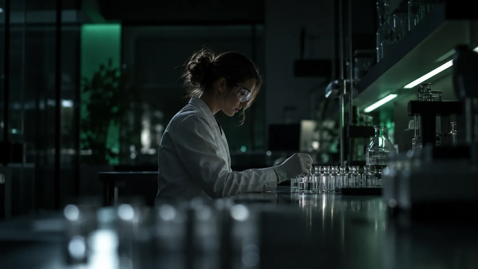Scientist working with research peptide vials in a lab
